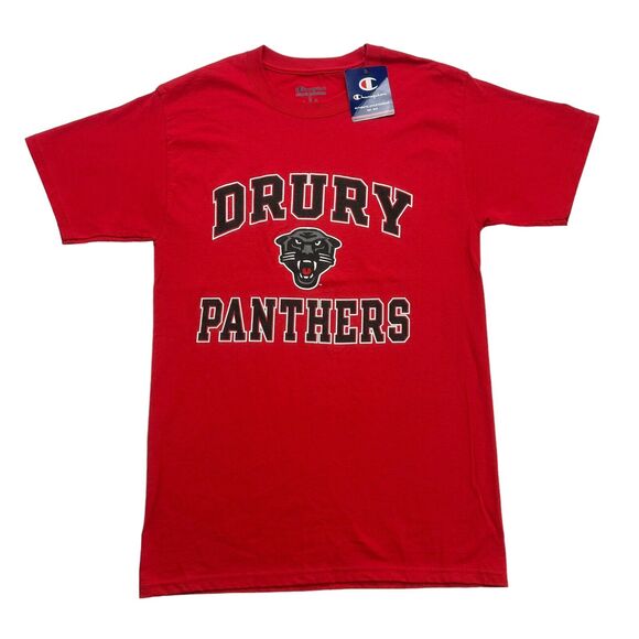 Champion Drury Panthers Shirt Mens Small S Red Black Short Sleeve NWT - Picture 1 of 12
